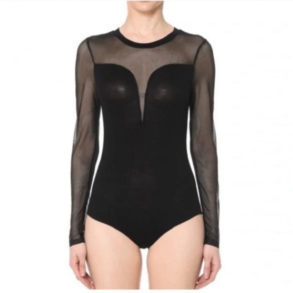 Ambiance Black Sheer Long Sleeve Bodysuit